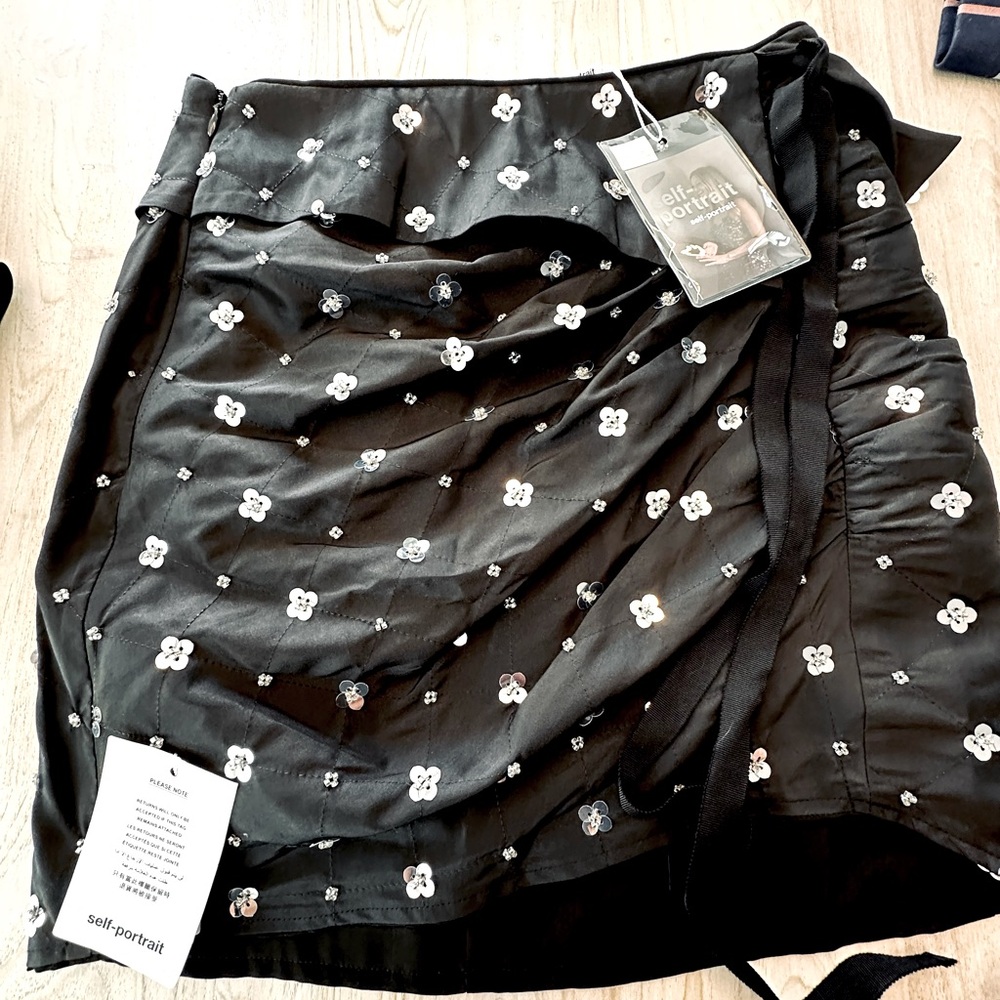 Self-Portrait Black and White Taffeta Sequin Skirt NWT